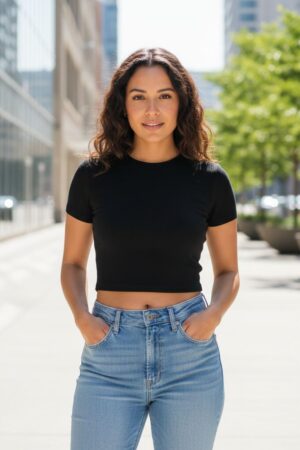 Black Plain Elegant Crop Top