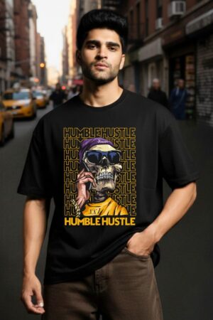 Men's Humble Hustle Black Oversized T- Shirt