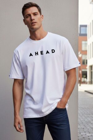Men's Ahead White Oversized T- Shirt