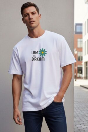Men's Live The Dream White Oversized T- Shirt