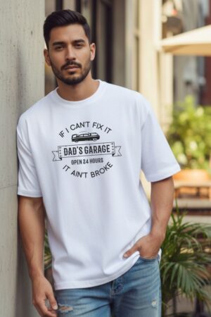 Men's Dad's Garage White Oversized T- Shirt