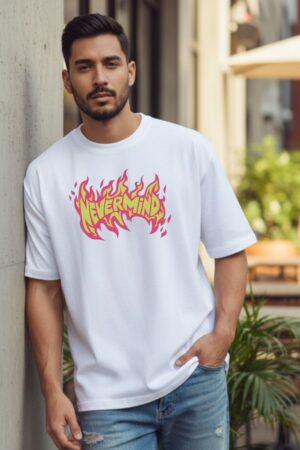 Men's Never Mind White Oversized T- Shirt