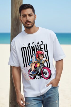 Men's Funky Monkey White Oversized T- Shirt