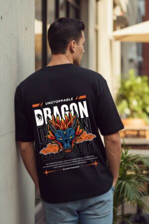 Men's Dragon Black Oversized T- Shirt