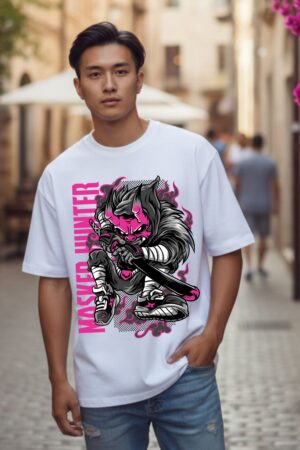 Men's Masker Hunter White Oversized T- Shirt