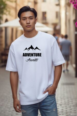 Men's Adventure Awaits White Oversized T- Shirt