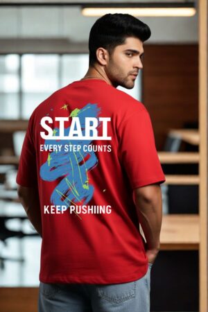 Men's Every Step Count Red Oversized T- Shirt
