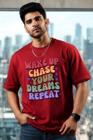 Men's Chase Your Dream Red Oversized T- Shirt