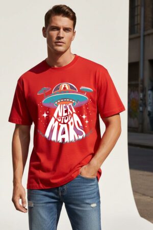 Men's Next Stop Mars Red Oversized T- Shirt