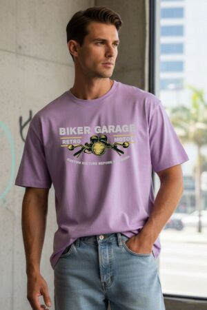 Men's Biker's Garage Lilac Oversized T- Shirt