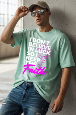 Men's Believe Pastel Green Oversized T- Shirt